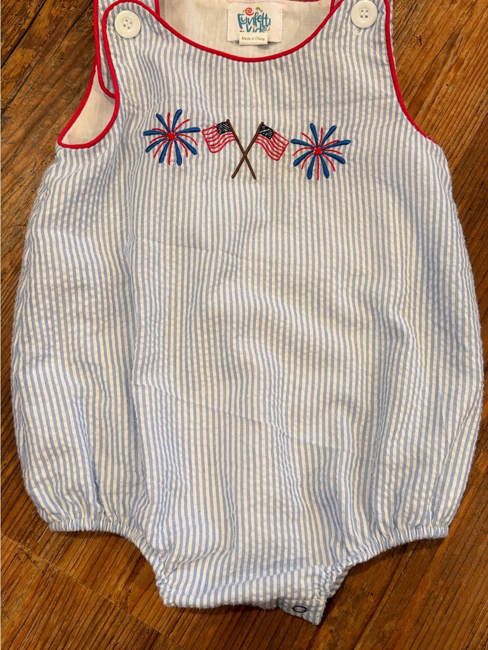Blue Stripe Flag Embroidered Bubble Romper